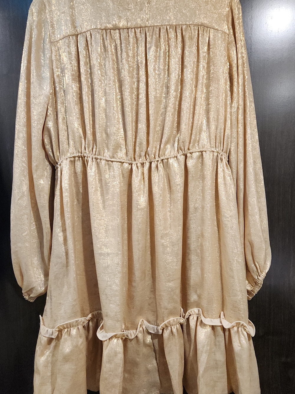 JODIFL Metallic Gold Ruffle-Hem Drawstring Dress - Picture 2 of 2